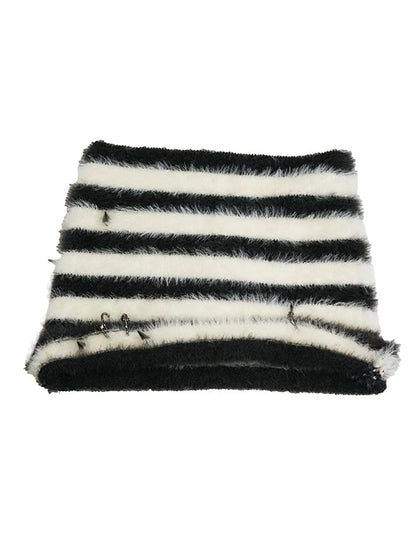 Punk Stripe Cat Ear Studded Scarf Beanie