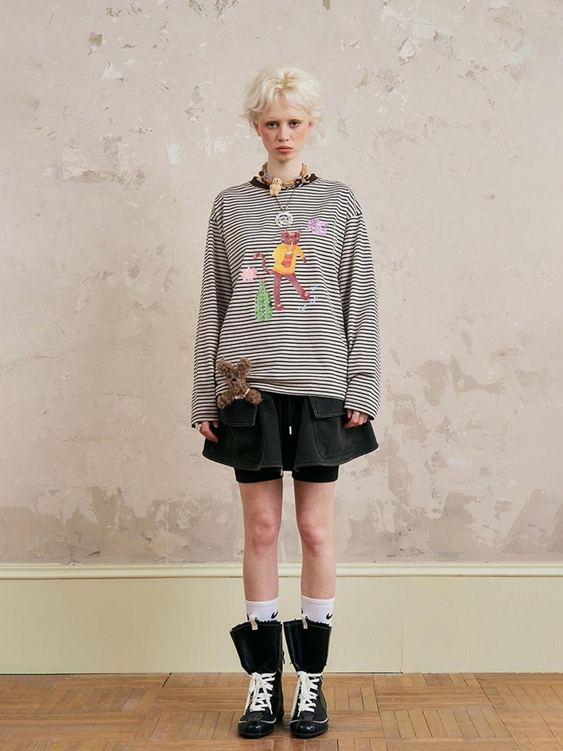 DIDDI MODA Cat Stripes Colorblock Tee