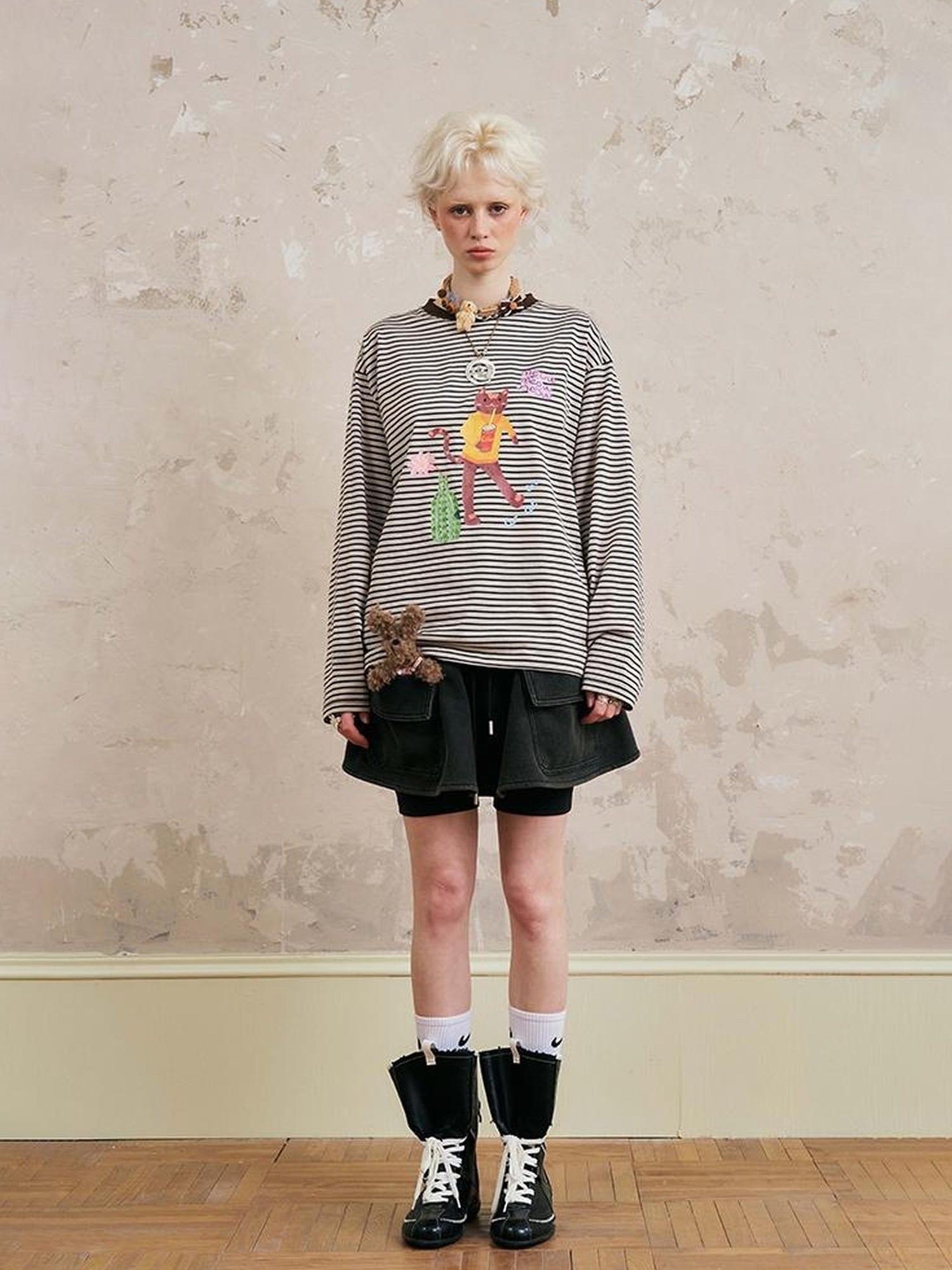 DIDDI MODA Cat Stripes Colorblock Tee
