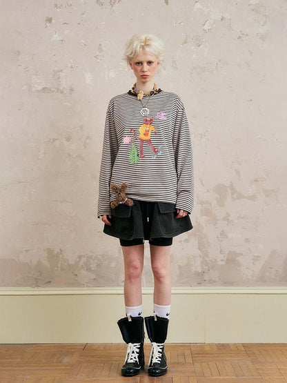 DIDDI MODA Cat Stripes Colorblock Tee