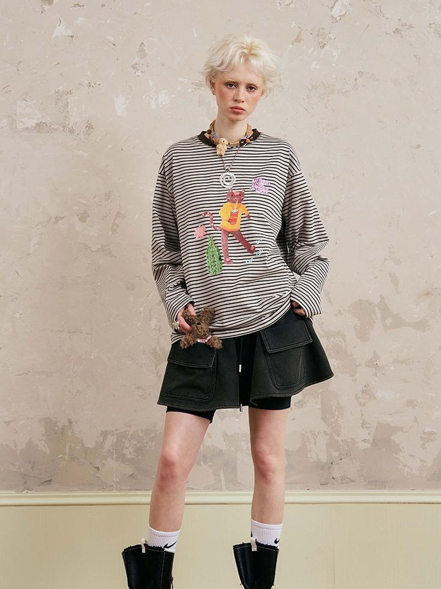 DIDDI MODA Cat Stripes Colorblock Tee
