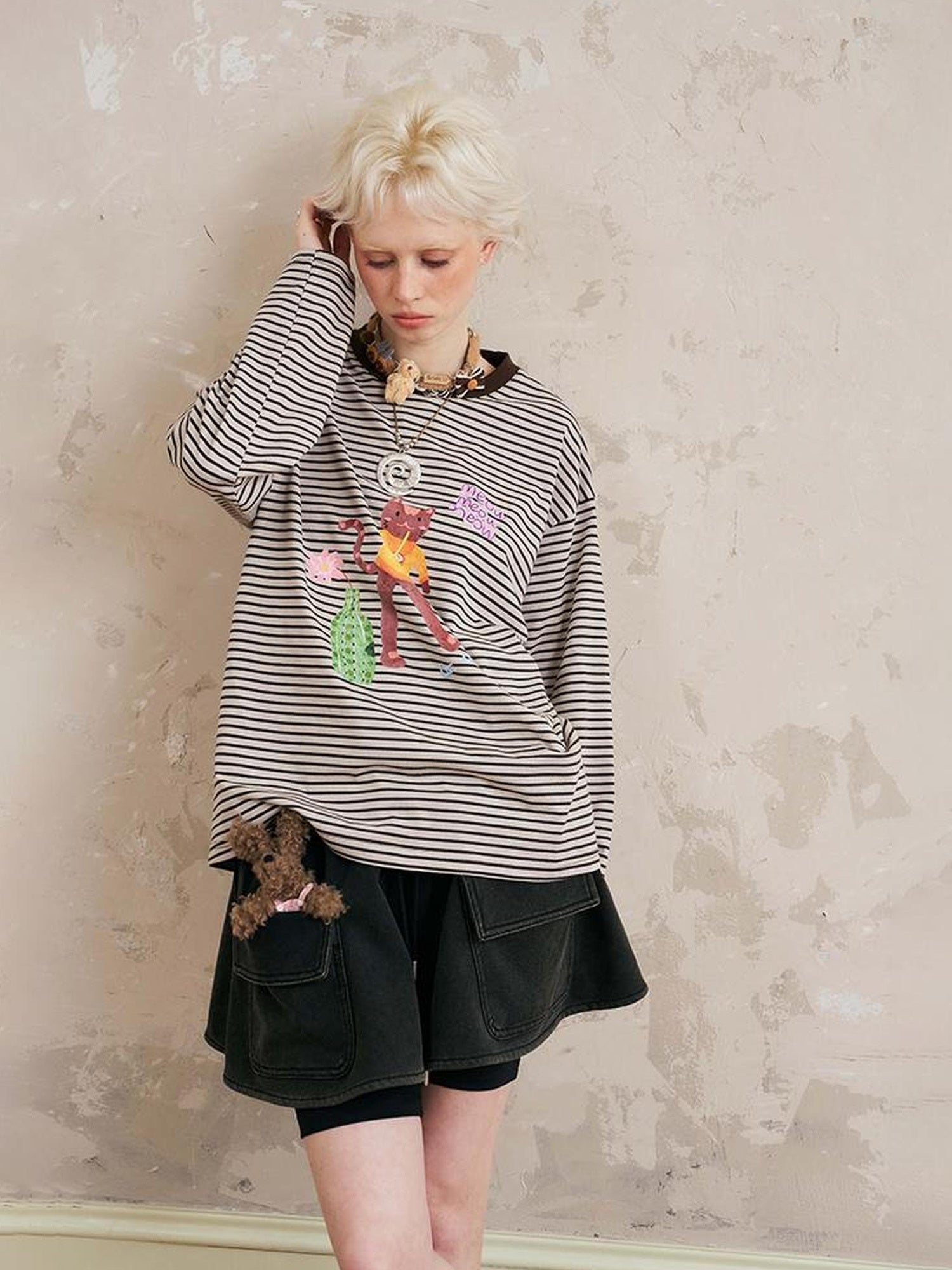 DIDDI MODA Cat Stripes Colorblock Tee