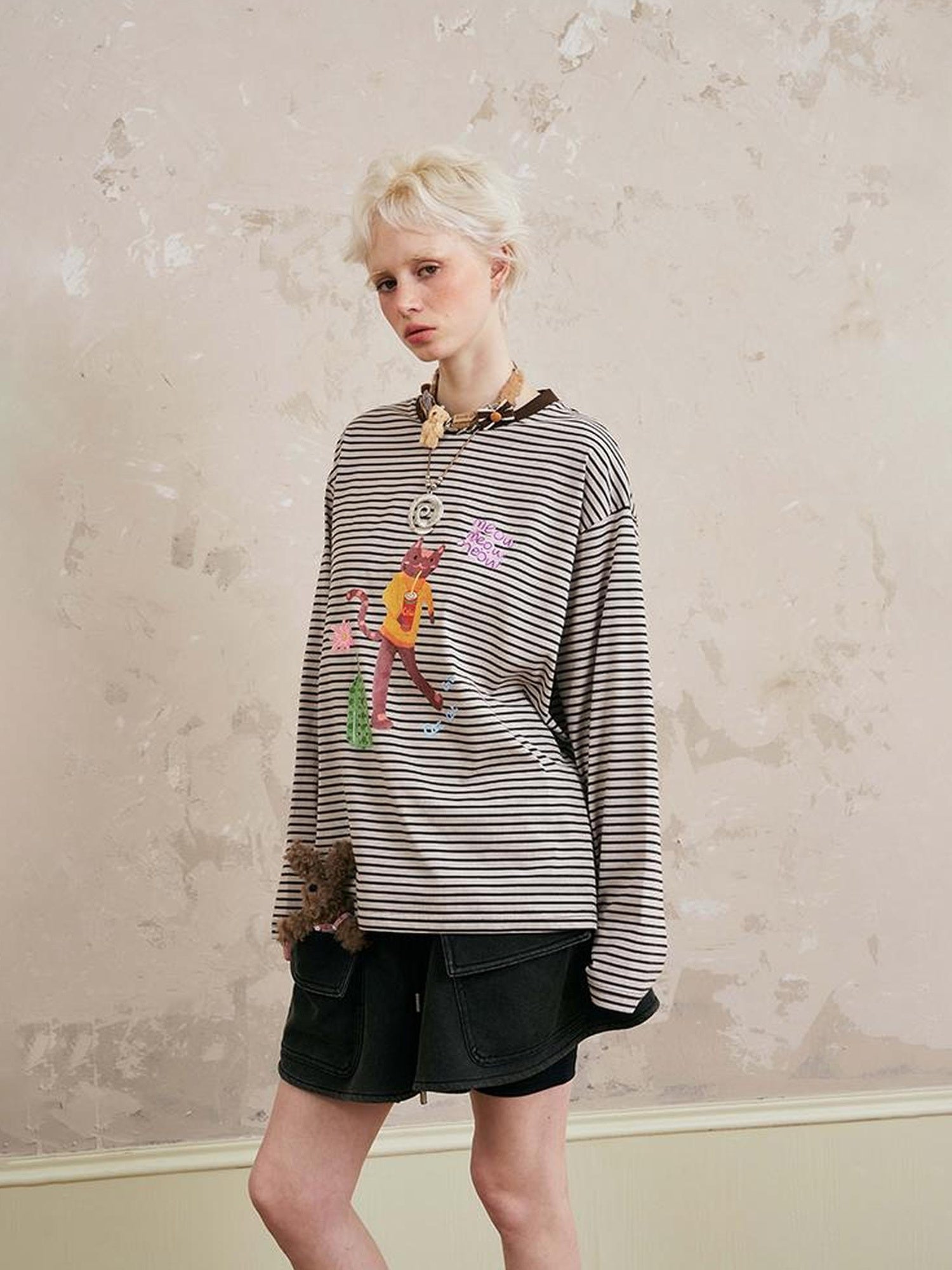 DIDDI MODA Cat Stripes Colorblock Tee