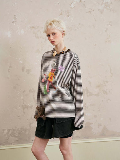 DIDDI MODA Cat Stripes Colorblock Tee