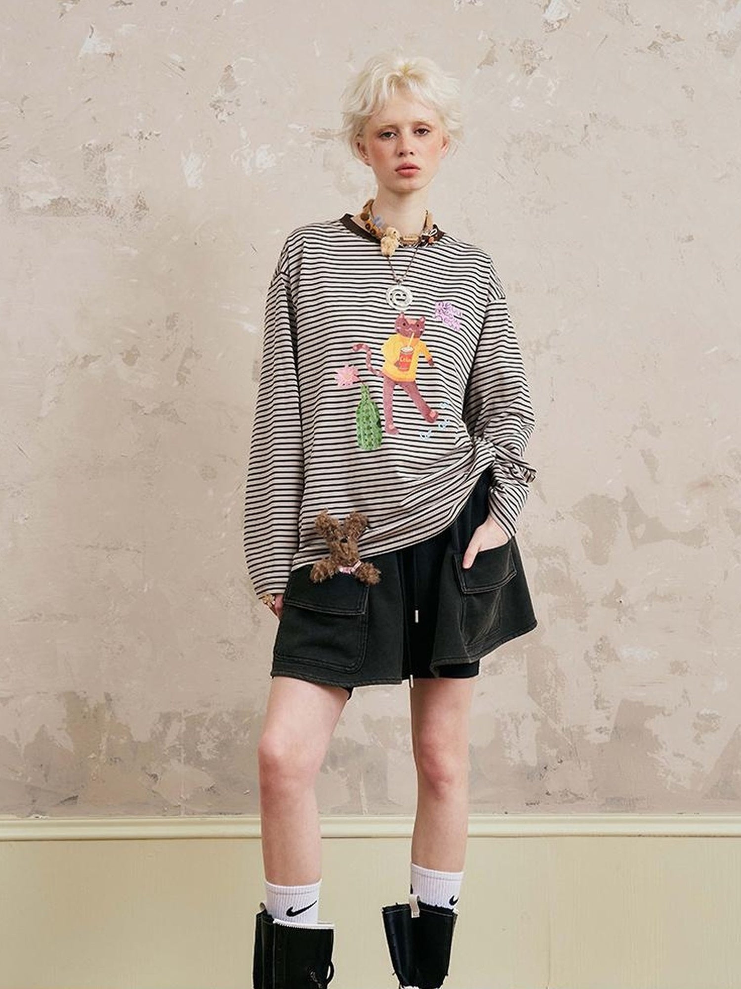 DIDDI MODA Cat Stripes Colorblock Tee