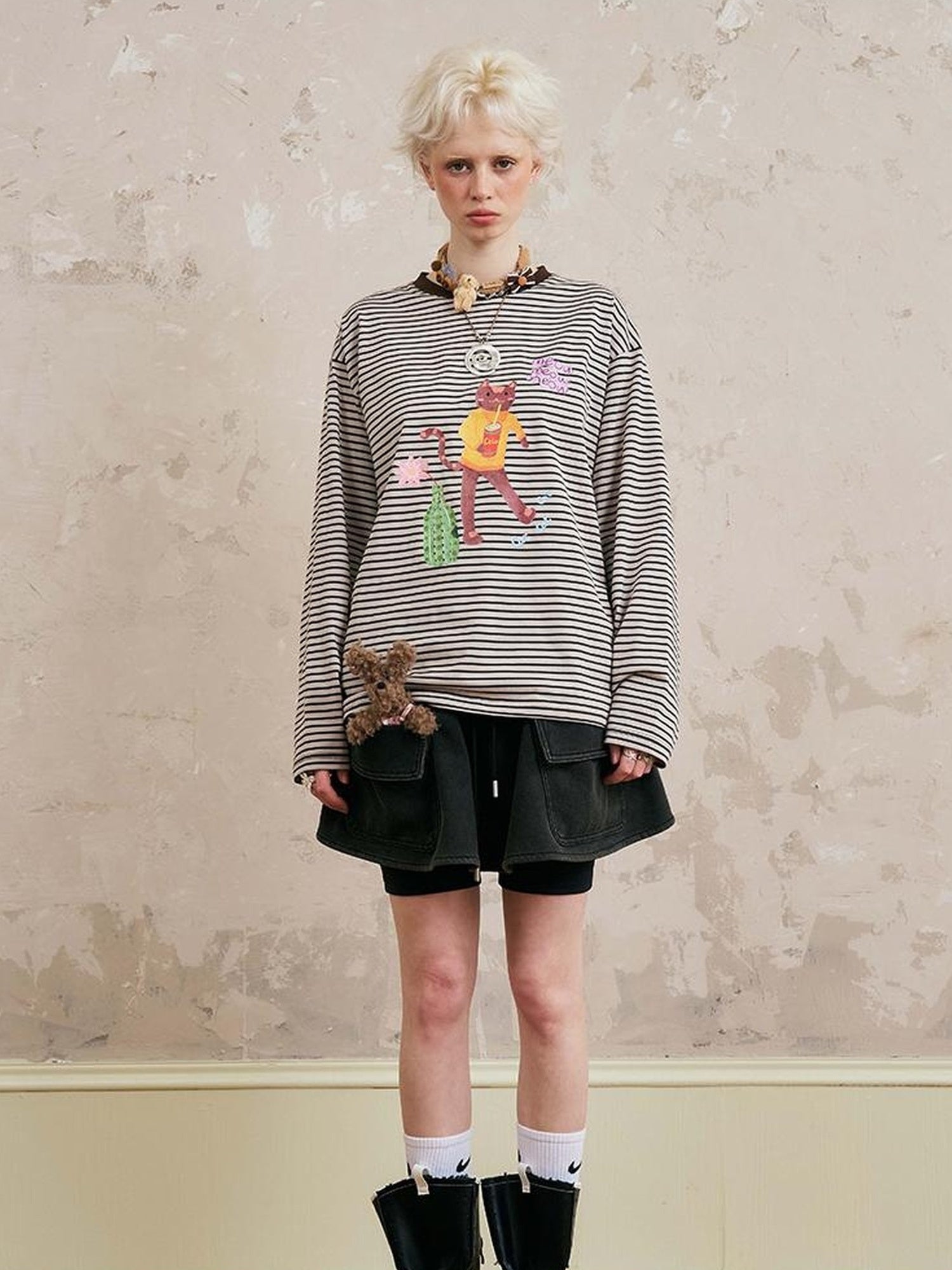 DIDDI MODA Cat Stripes Colorblock Tee