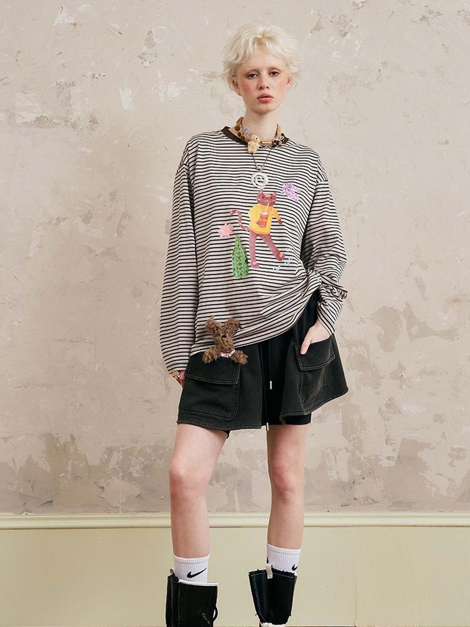 DIDDI MODA Cat Stripes Colorblock Tee
