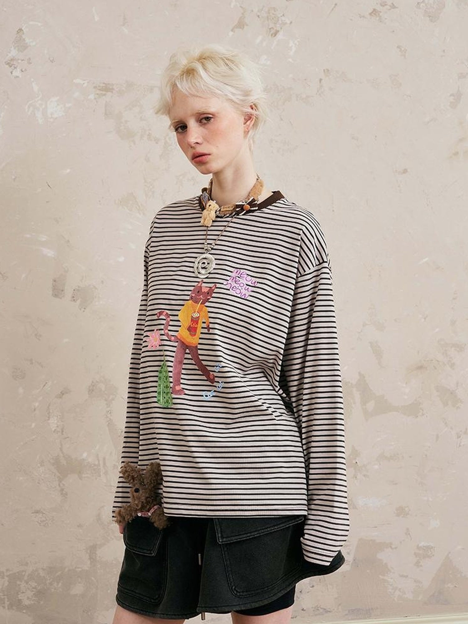 DIDDI MODA Cat Stripes Colorblock Tee
