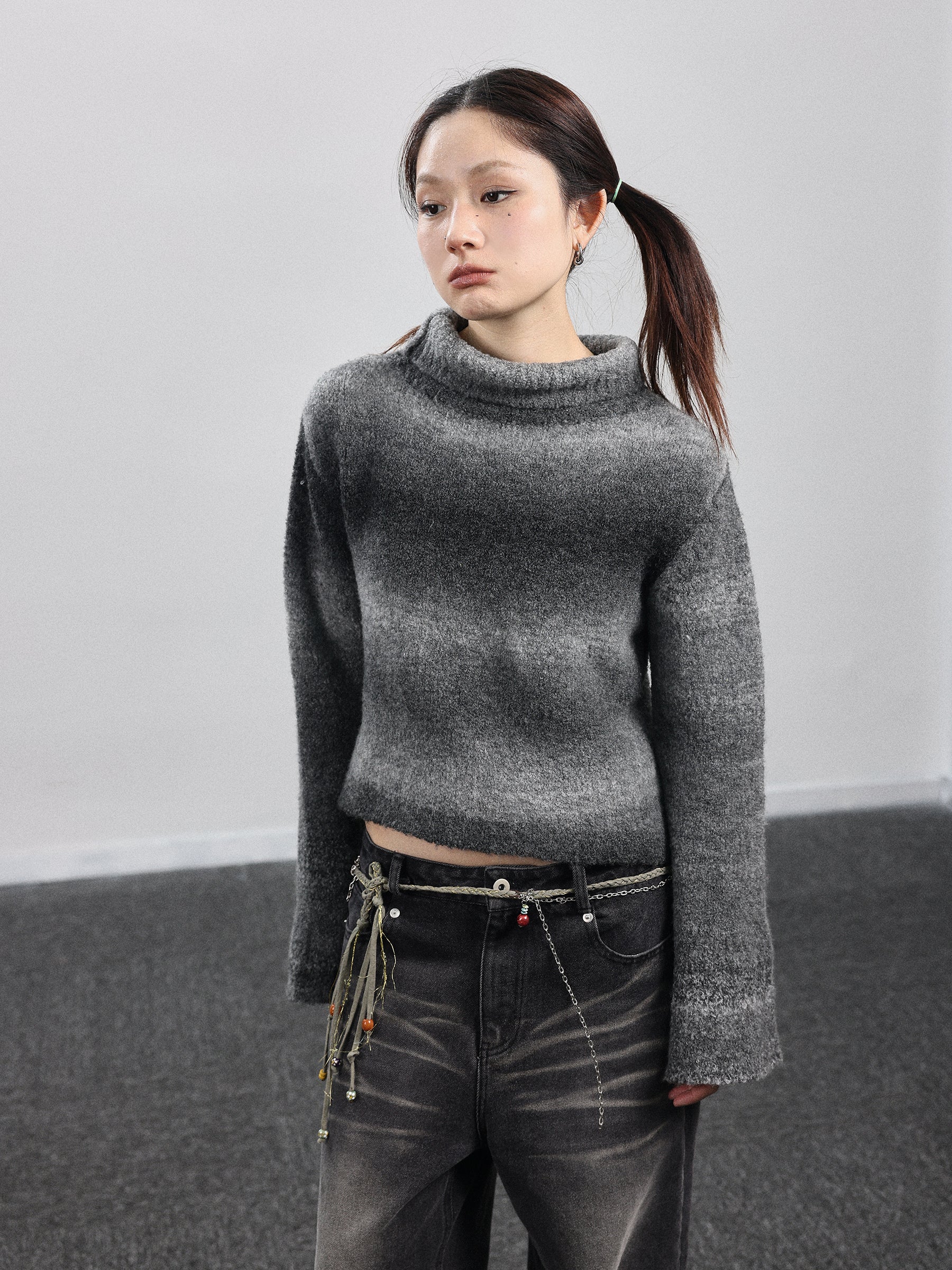 Achihara Autumn Gradient Wool High-Neck Knit Sweater