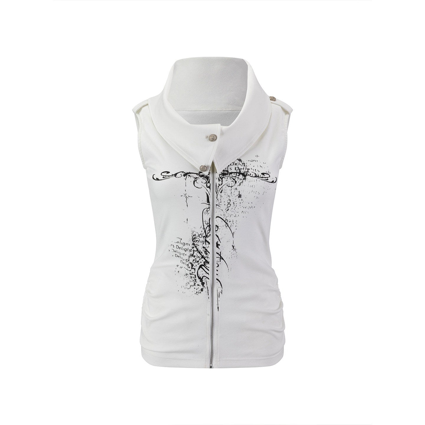 Cest_Nous_Ancient_Sword_Cross_Print_Draped_Collar_Zipper_Women&