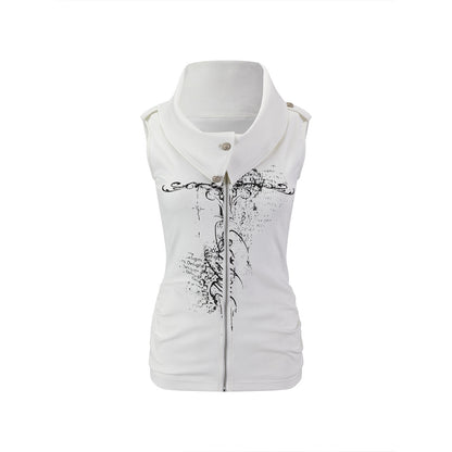 Cest_Nous_Ancient_Sword_Cross_Print_Draped_Collar_Zipper_Women&