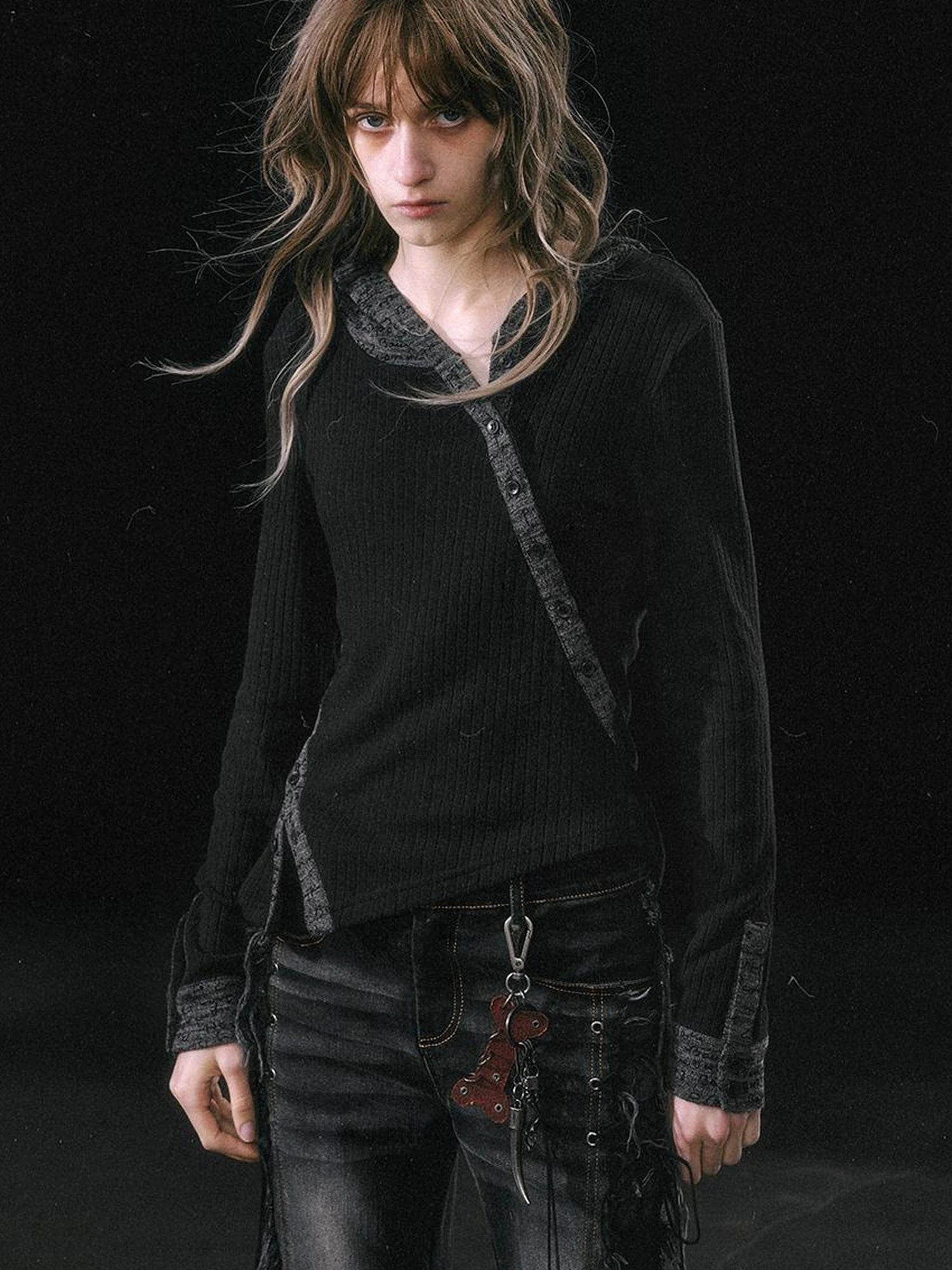 Asymmetrical Hooded Knit Top