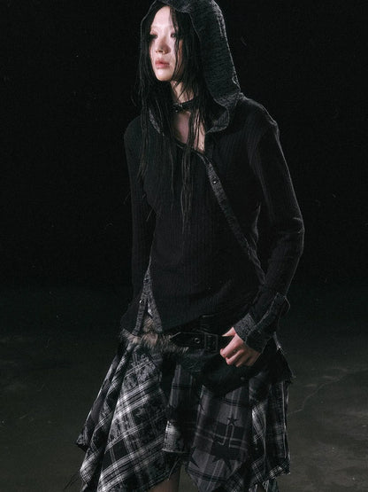 Asymmetrical Hooded Knit Top