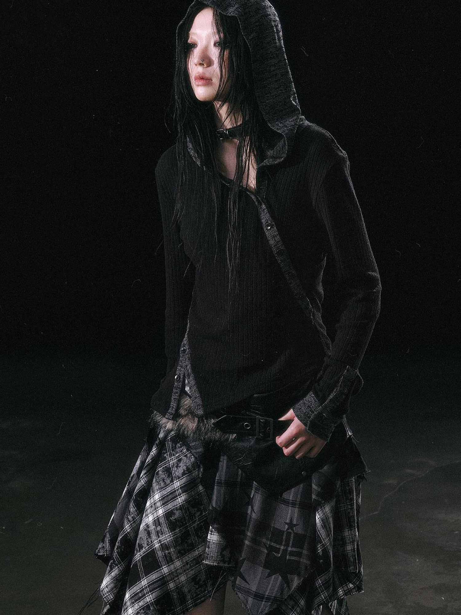 Update Cest Nous Asymmetrical Hooded Knit Top