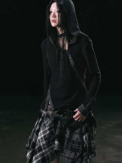Update Cest Nous Asymmetrical Hooded Knit Top