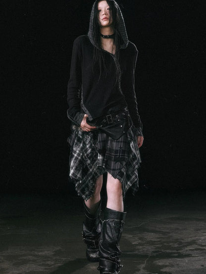 Asymmetrical Hooded Knit Top