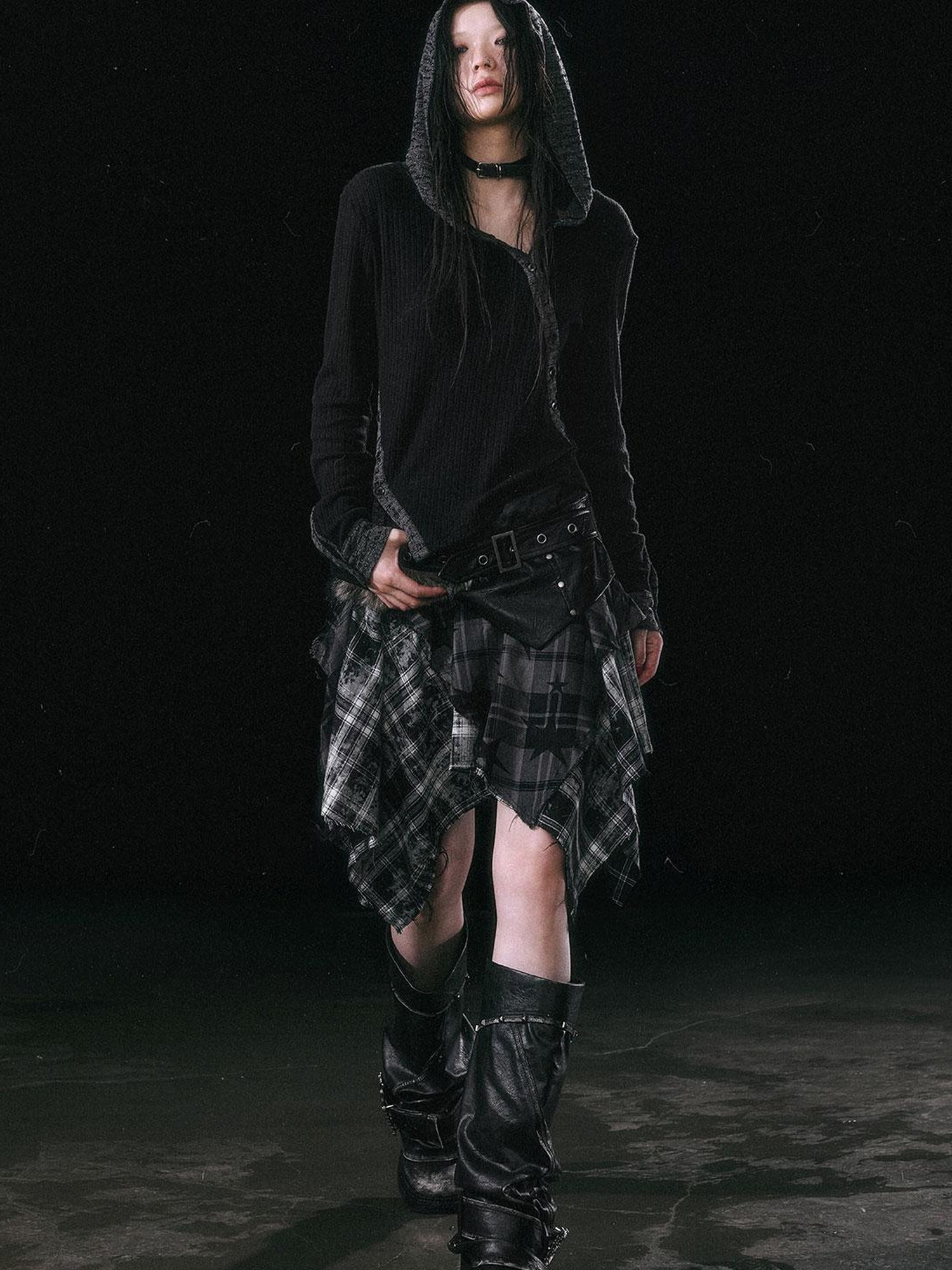 Update Cest Nous Asymmetrical Hooded Knit Top