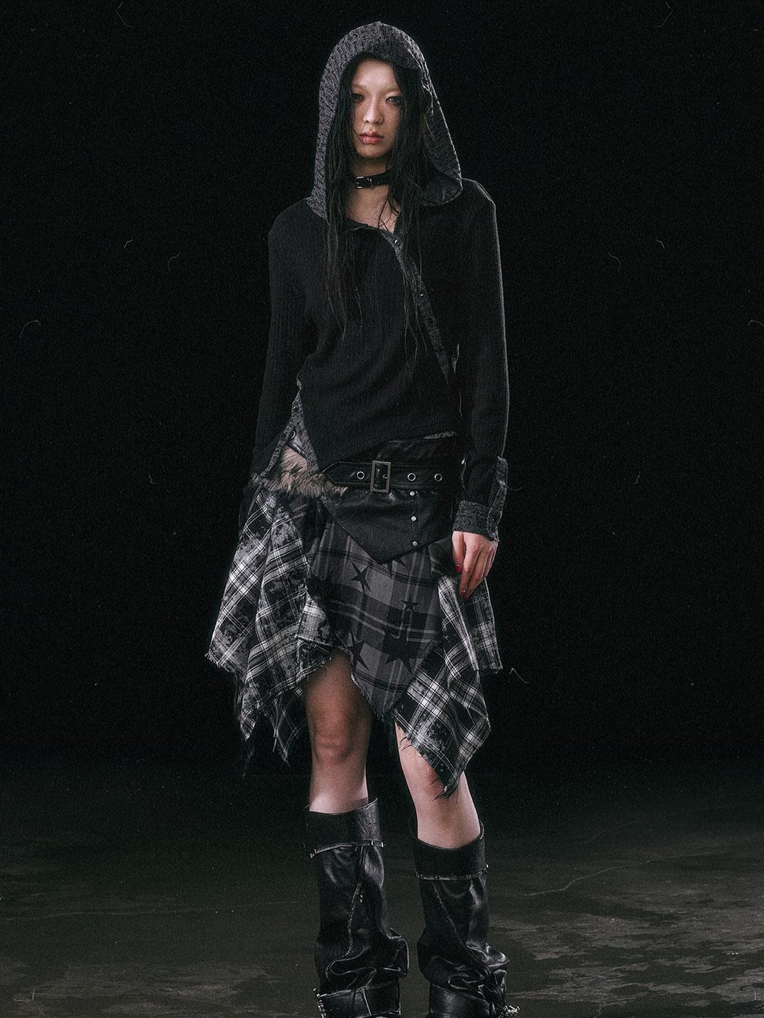 Update Cest Nous Asymmetrical Hooded Knit Top