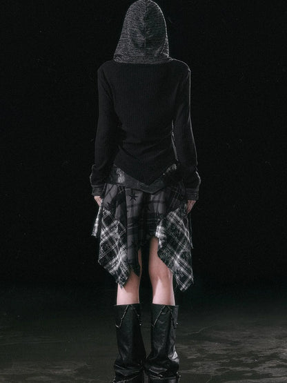 Asymmetrical Hooded Knit Top