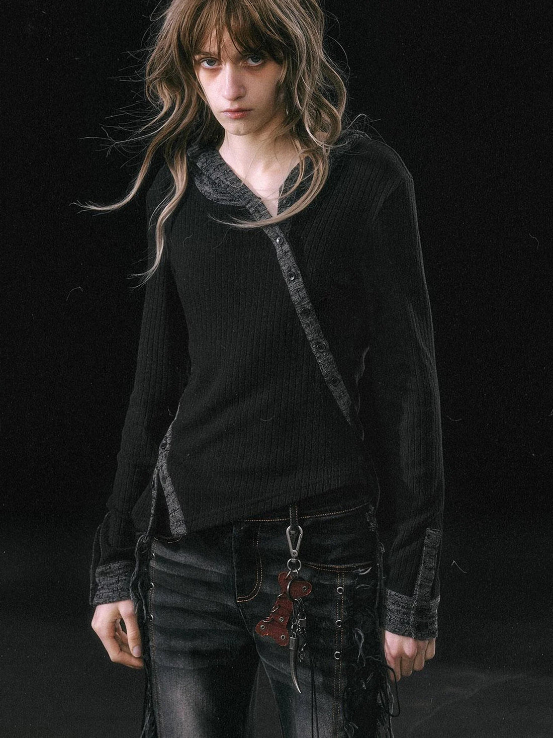 Asymmetrical Hooded Knit Top