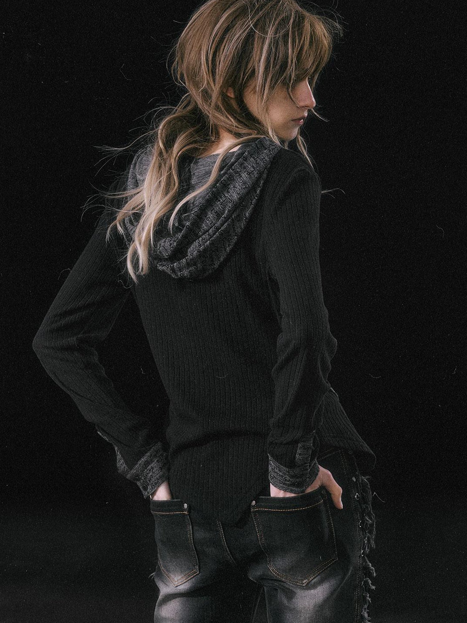 Update Cest Nous Asymmetrical Hooded Knit Top