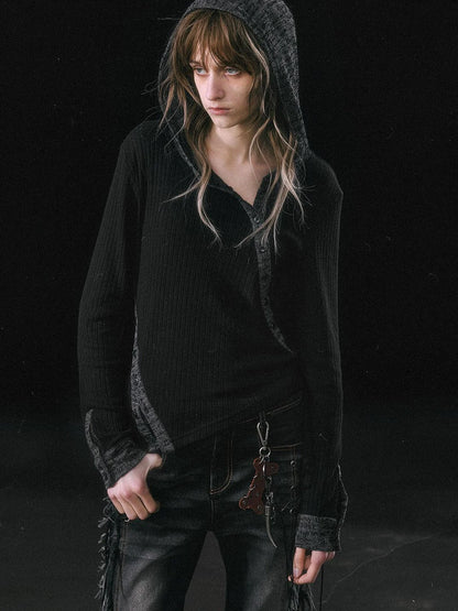 Asymmetrical Hooded Knit Top