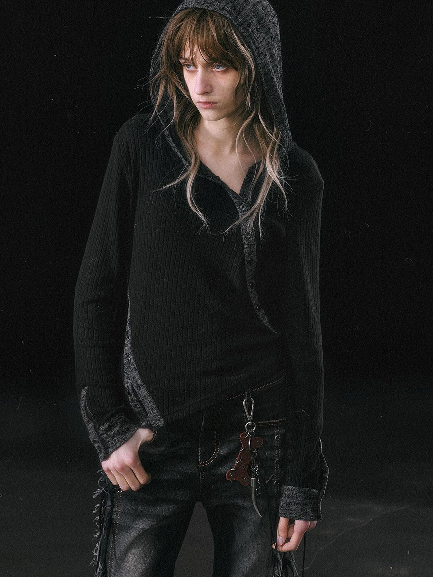 Update Cest Nous Asymmetrical Hooded Knit Top