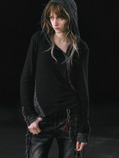 Update Cest Nous Asymmetrical Hooded Knit Top