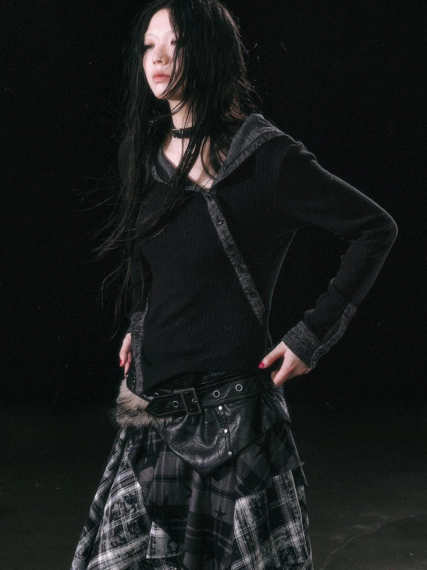 Asymmetrical Hooded Knit Top