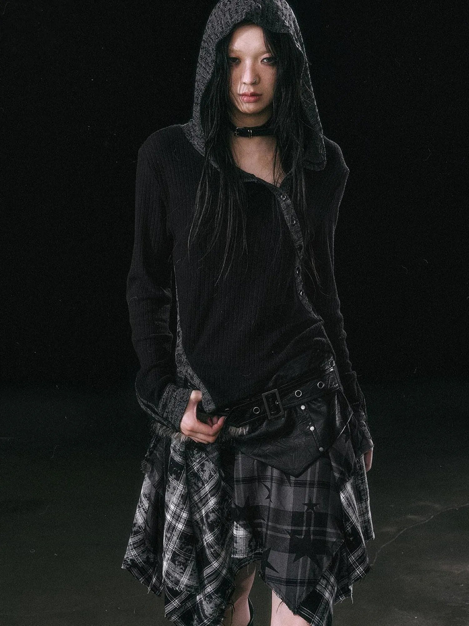 Asymmetrical Hooded Knit Top