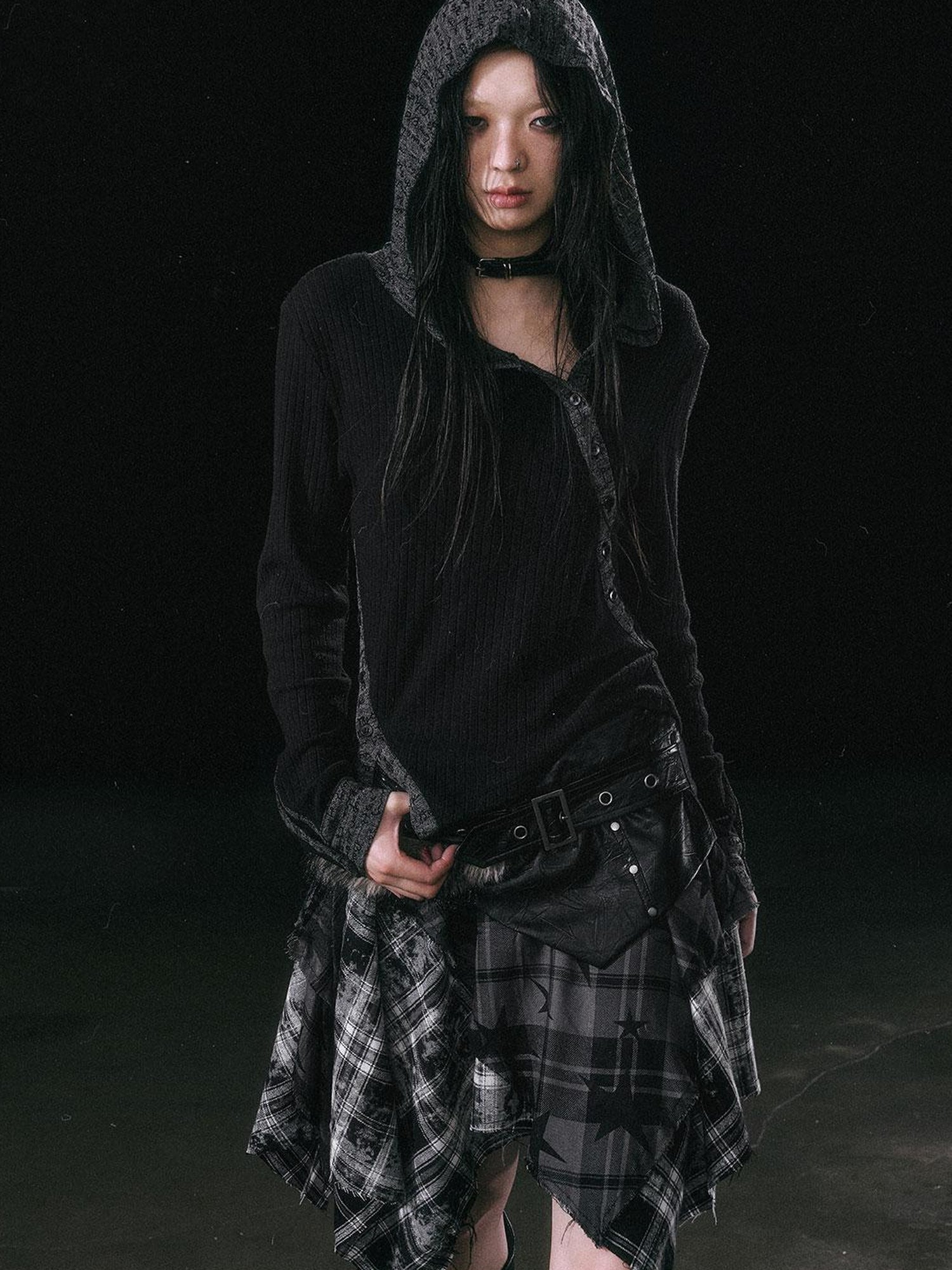 Update Cest Nous Asymmetrical Hooded Knit Top