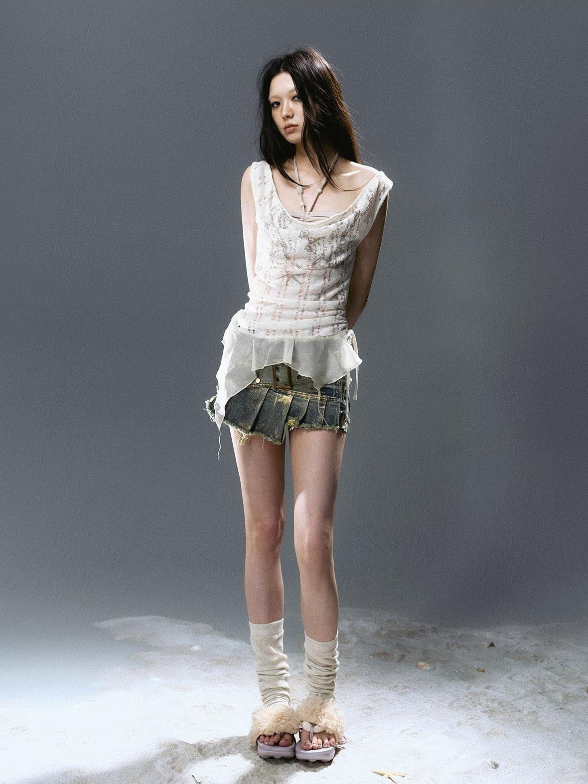 Cest Nous Beaded Printed Striped Asymmetrical Cutout Spliced Women&