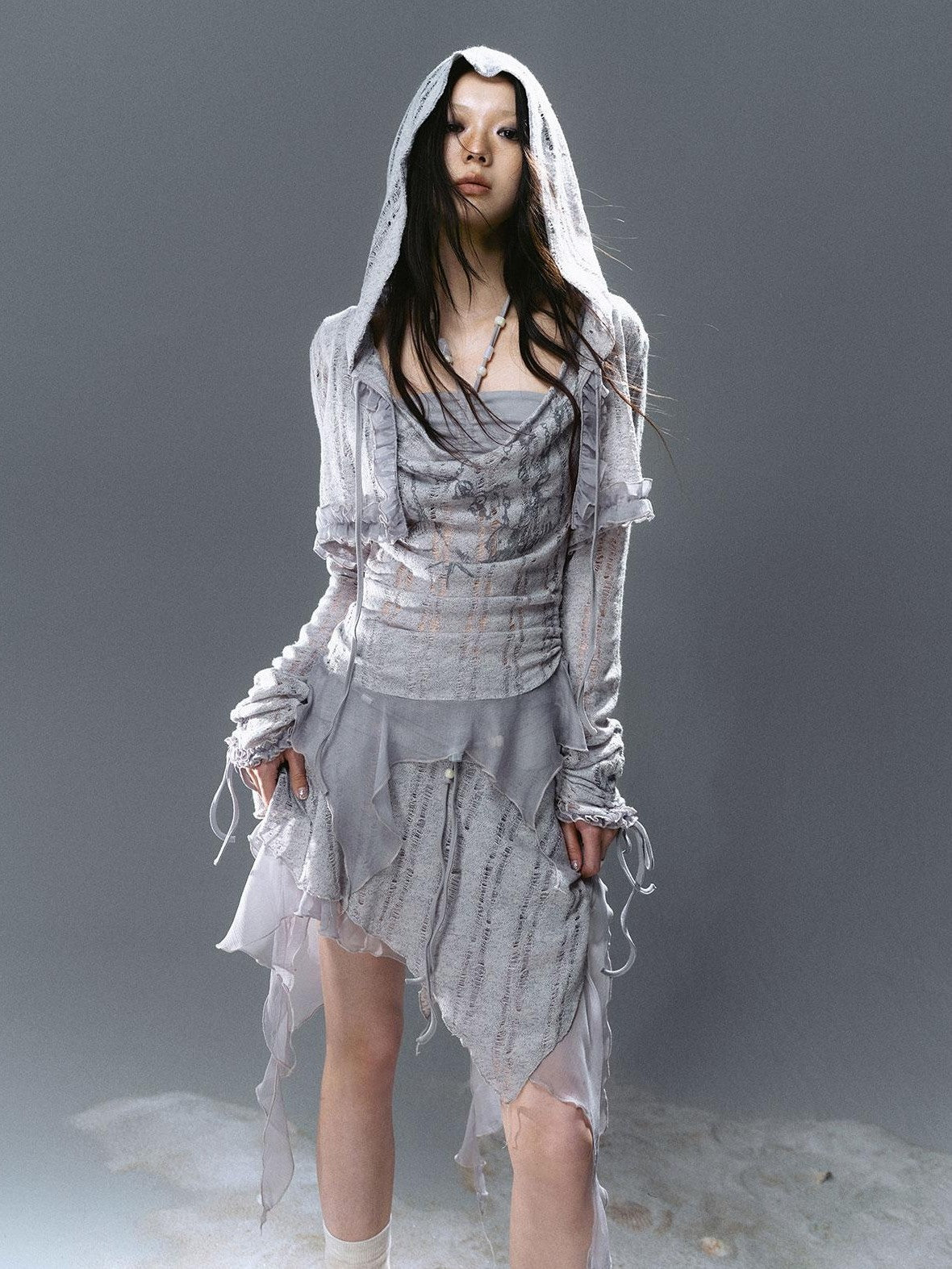 Cest Nous Beaded Printed Striped Asymmetrical Cutout Spliced Women&