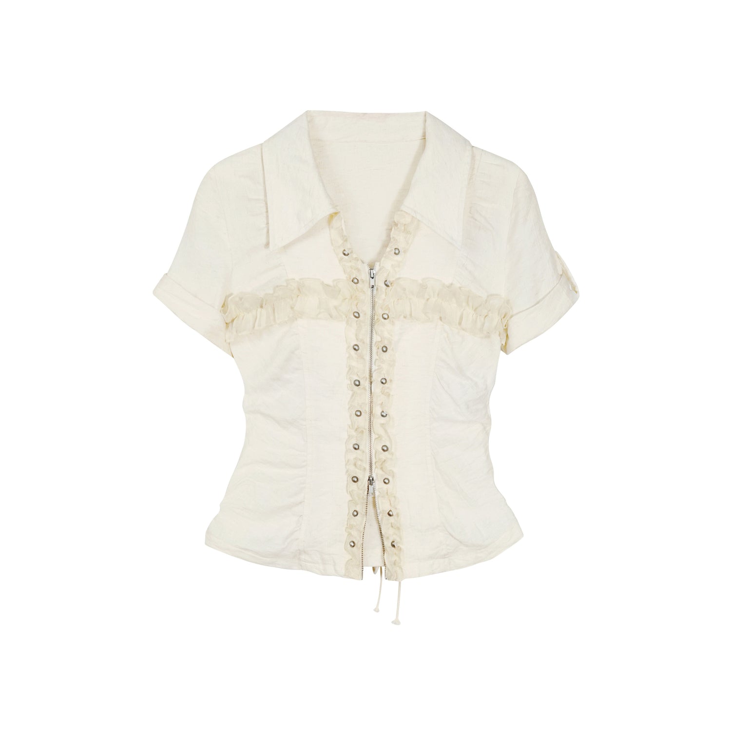Cest_Nous_Beige_Plaid_Cross_Rivet_Pleated_Lace_Women&