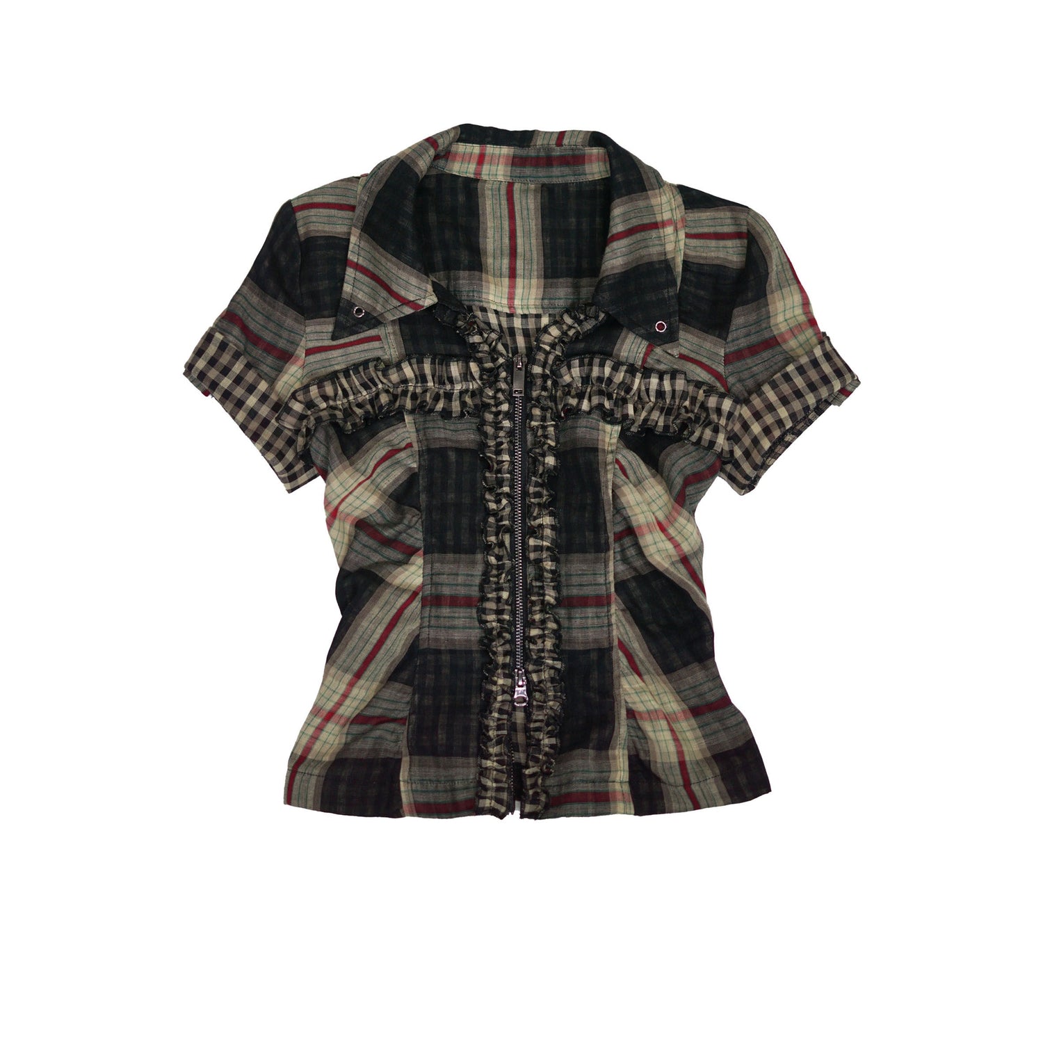 Cest_Nous_Beige_Plaid_Cross_Rivet_Pleated_Lace_Women&