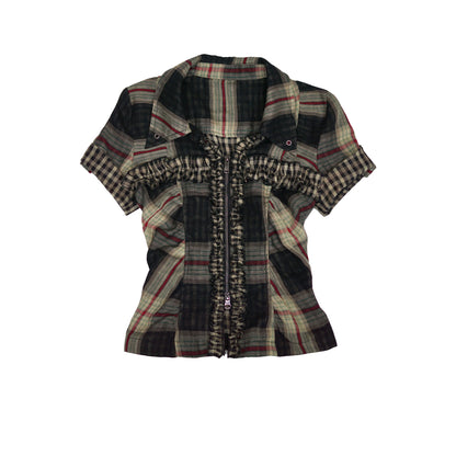 Cest_Nous_Beige_Plaid_Cross_Rivet_Pleated_Lace_Women&