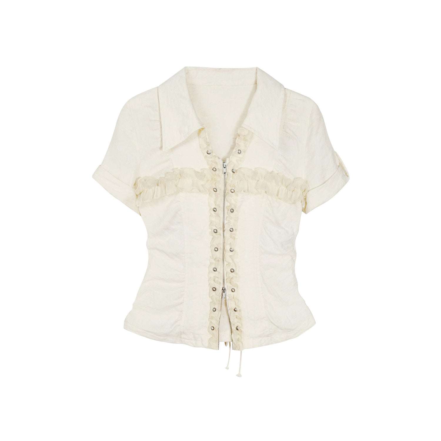 Cest_Nous_Beige_Plaid_Cross_Rivet_Pleated_Lace_Women&