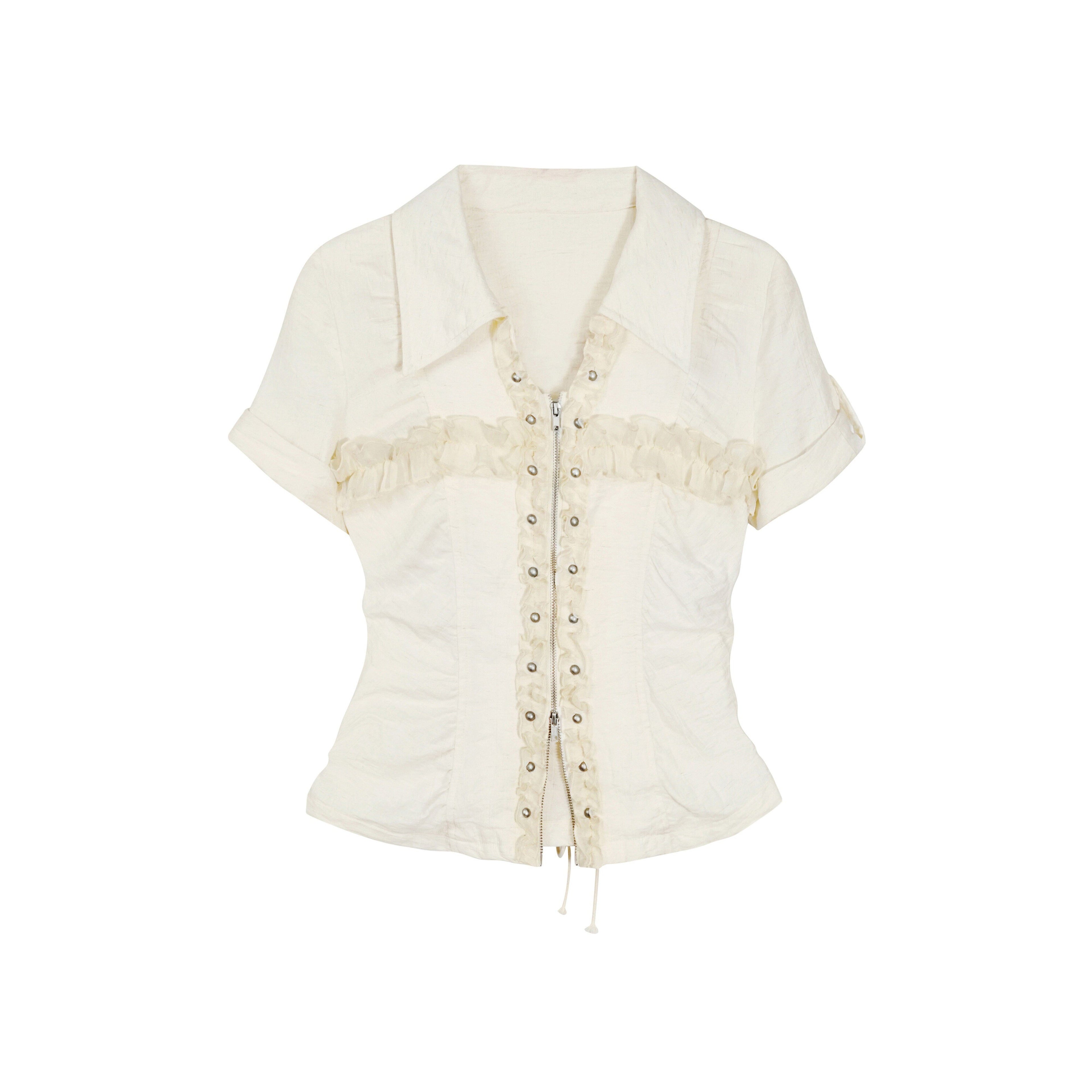Cest_Nous_Beige_Plaid_Cross_Rivet_Pleated_Lace_Women&