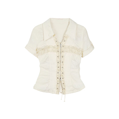Cest_Nous_Beige_Plaid_Cross_Rivet_Pleated_Lace_Women&