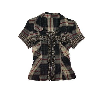 Cest_Nous_Beige_Plaid_Cross_Rivet_Pleated_Lace_Women&
