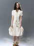 Cest Nous Beige Plaid Cross Rivet Pleated Lace Women&