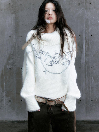 Update Cest Nous Chain Jacquard Detachable Belt Punk Collar Loose Sweater