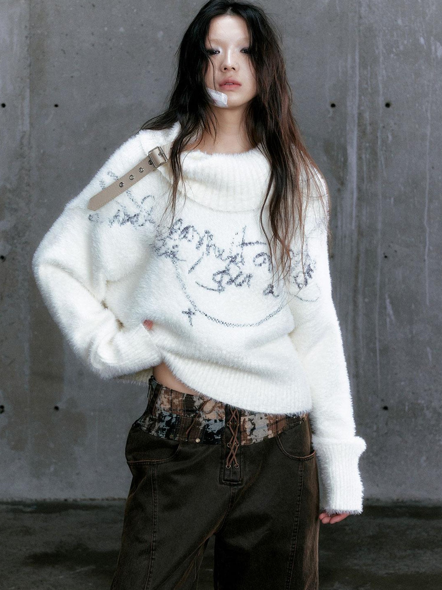 Update Cest Nous Chain Jacquard Detachable Belt Punk Collar Loose Sweater