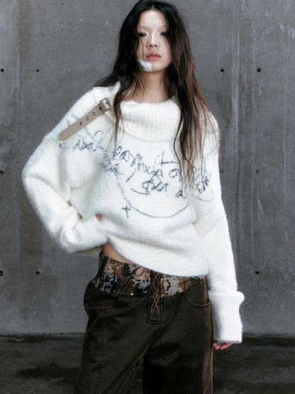 Update Cest Nous Chain Jacquard Detachable Belt Punk Collar Loose Sweater