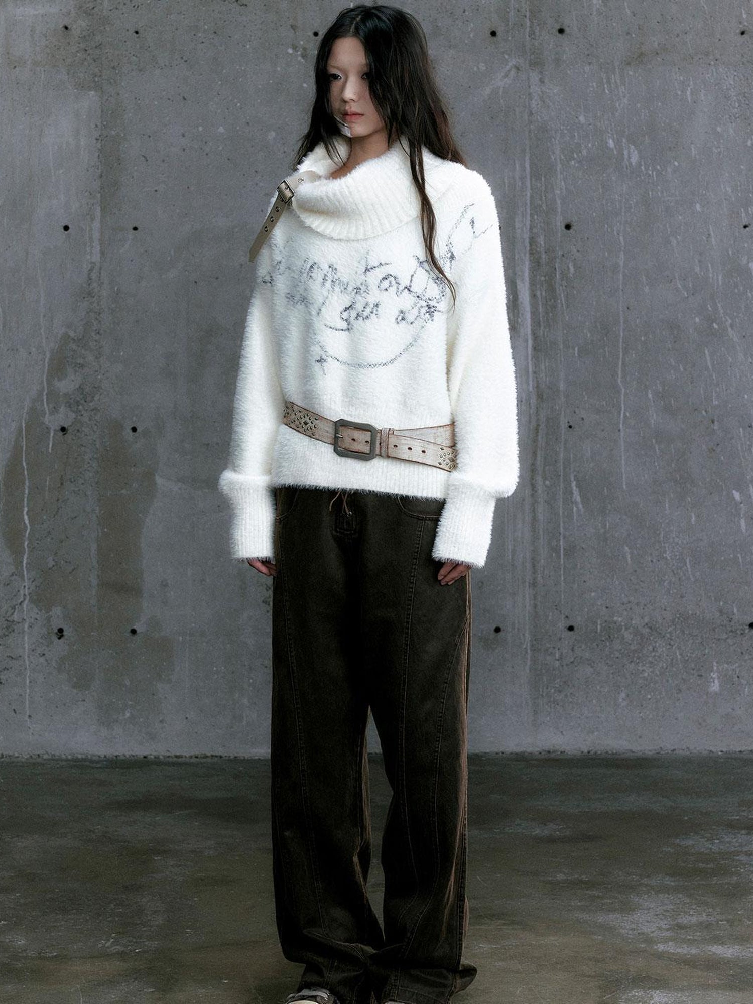 Update Cest Nous Chain Jacquard Detachable Belt Punk Collar Loose Sweater