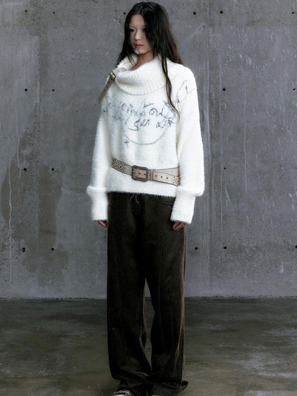 Update Cest Nous Chain Jacquard Detachable Belt Punk Collar Loose Sweater