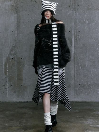 Update Cest Nous Chain Jacquard Detachable Belt Punk Collar Loose Sweater