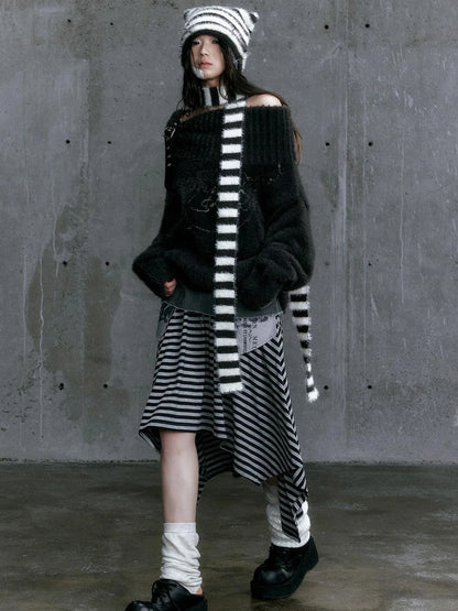 Chain Jacquard Detachable Belt Punk Collar Loose Sweater