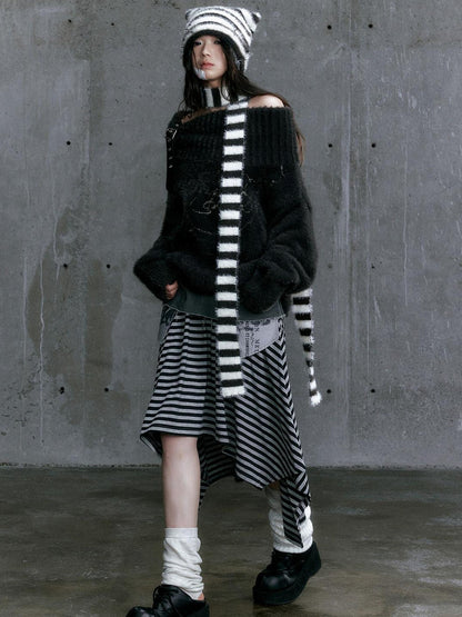 Update Cest Nous Chain Jacquard Detachable Belt Punk Collar Loose Sweater