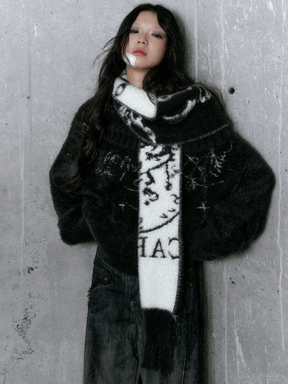 Chain Jacquard Detachable Belt Punk Collar Loose Sweater